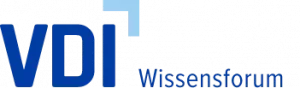 Logo des VDI Wissensformus. Links in groß die Buchstaben V,D und I. Darüber in hellblau ein Winkel. Rechts daneben steht klein Wissensforum. Der Text ist dunkelblau.