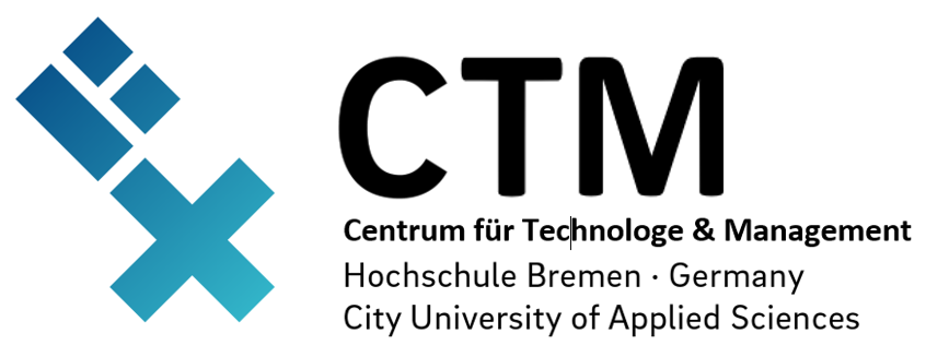 Logo des Centrum für Technologie & Management der Hochschule Bremen. Der Name in schwarzer Schrift ausgeschrieben, links daneben ein stilisierter Schlüssel in blau.