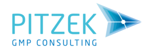 Logo von Pitzek GMP Consulting. Neben dem Unternehmensnamen steht eine Pfeilspite mit einem Farbverlauf von Dunkelblau innen zu Hellblau an den Rändern.